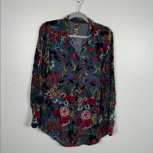 Johnny Was Minto Burnout Yrene Blouse Colorful Silk Blend Size Medium - Picture 3 of 10